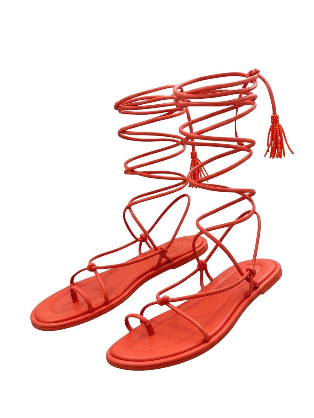 FARM Rio Tie Stone Red Lace Up Flat Gladiator Sandals US 8 BR 37 EU 39